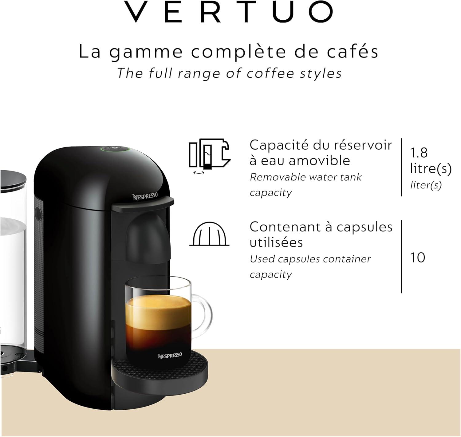 imageBreville Nespresso VertuoPlus Coffee and Espresso Machine by BrevilleGreyInk Black