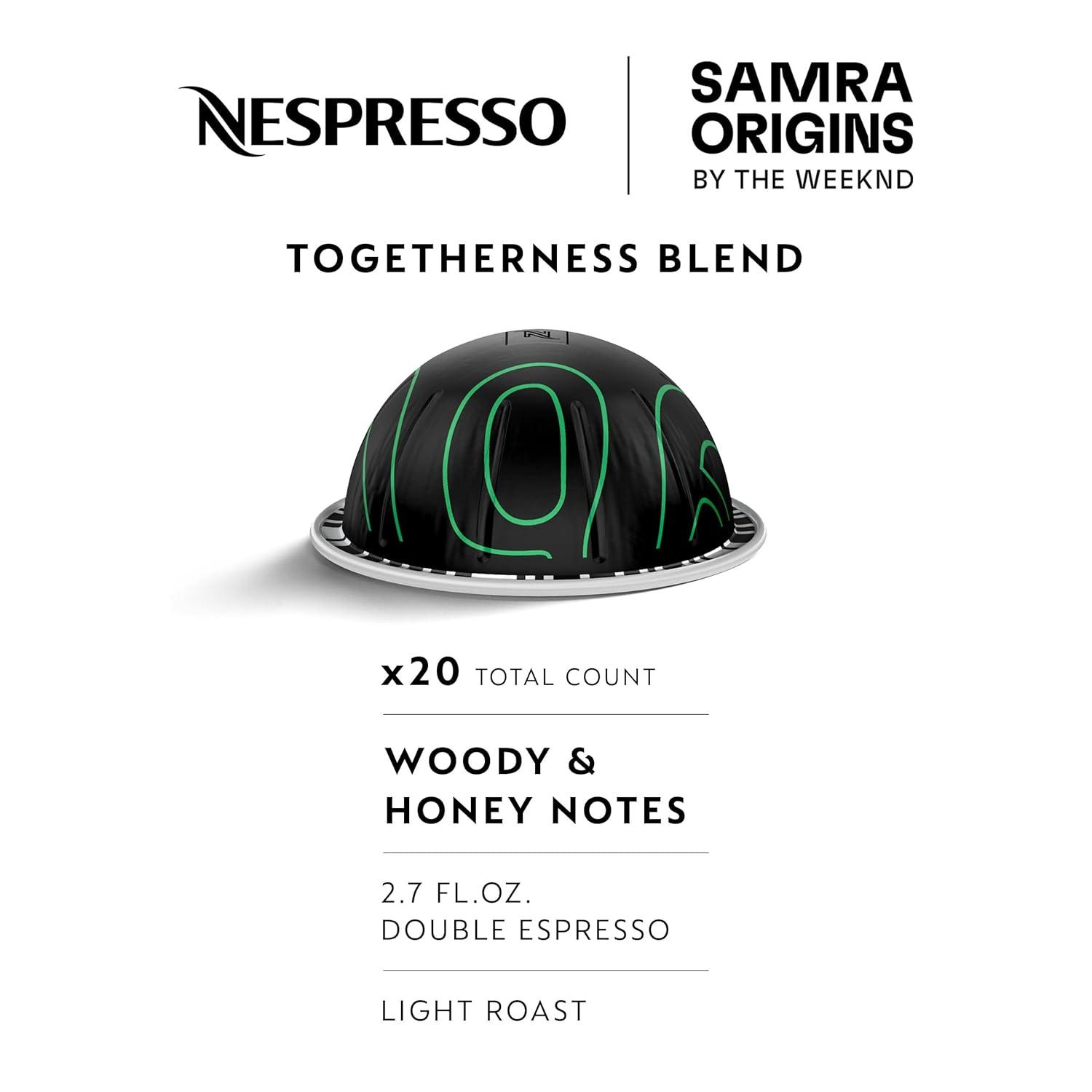 imageNespresso I Samra Origins by The Weeknd Vertuo Togetherness Blend Double Espresso Light Roast 20Count Coffee Pods Brews 27 fl Oz