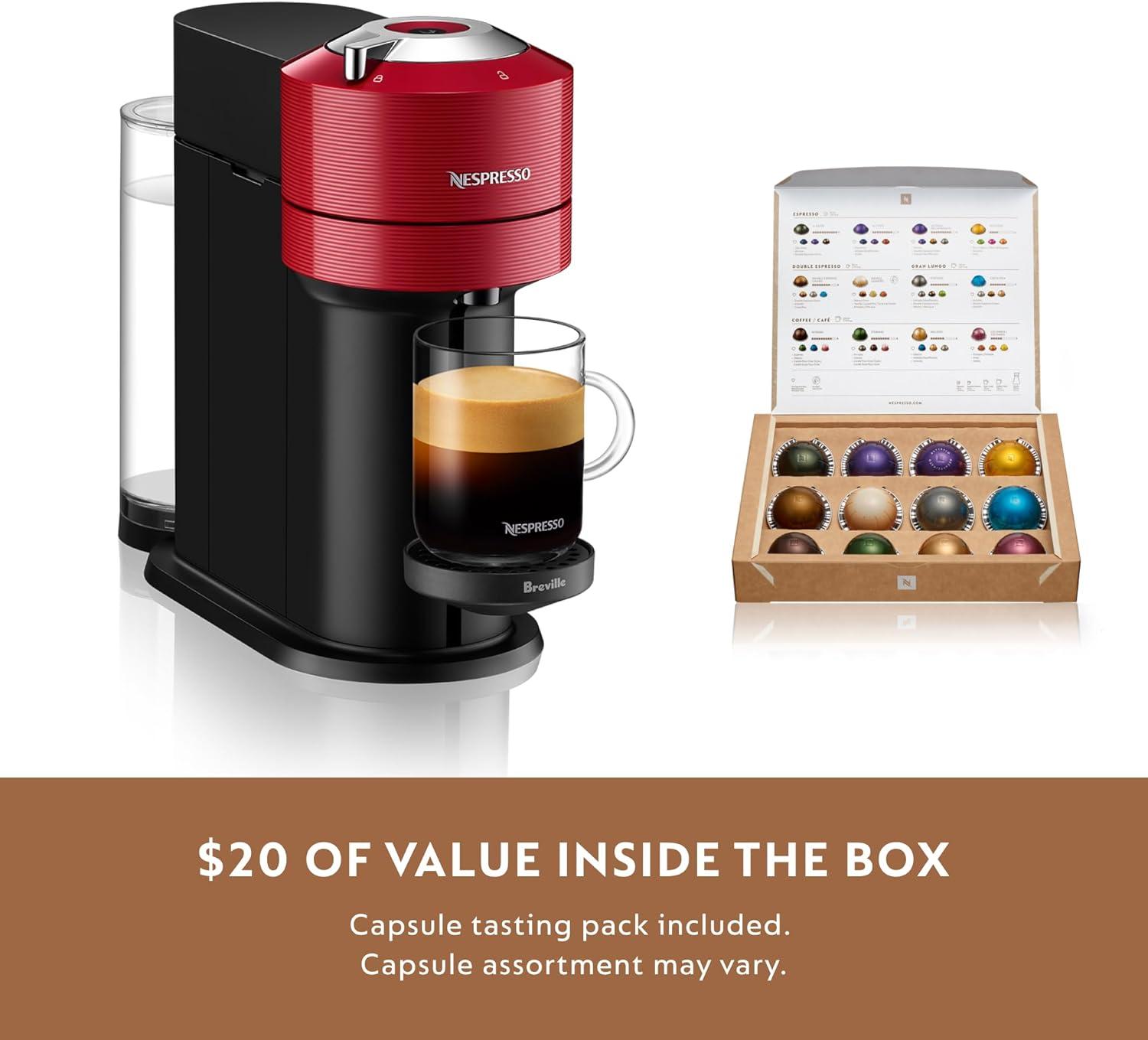 imageNespresso Vertuo Next Coffee and Espresso Machine by Breville with Milk Frother 11 liters CherryRed