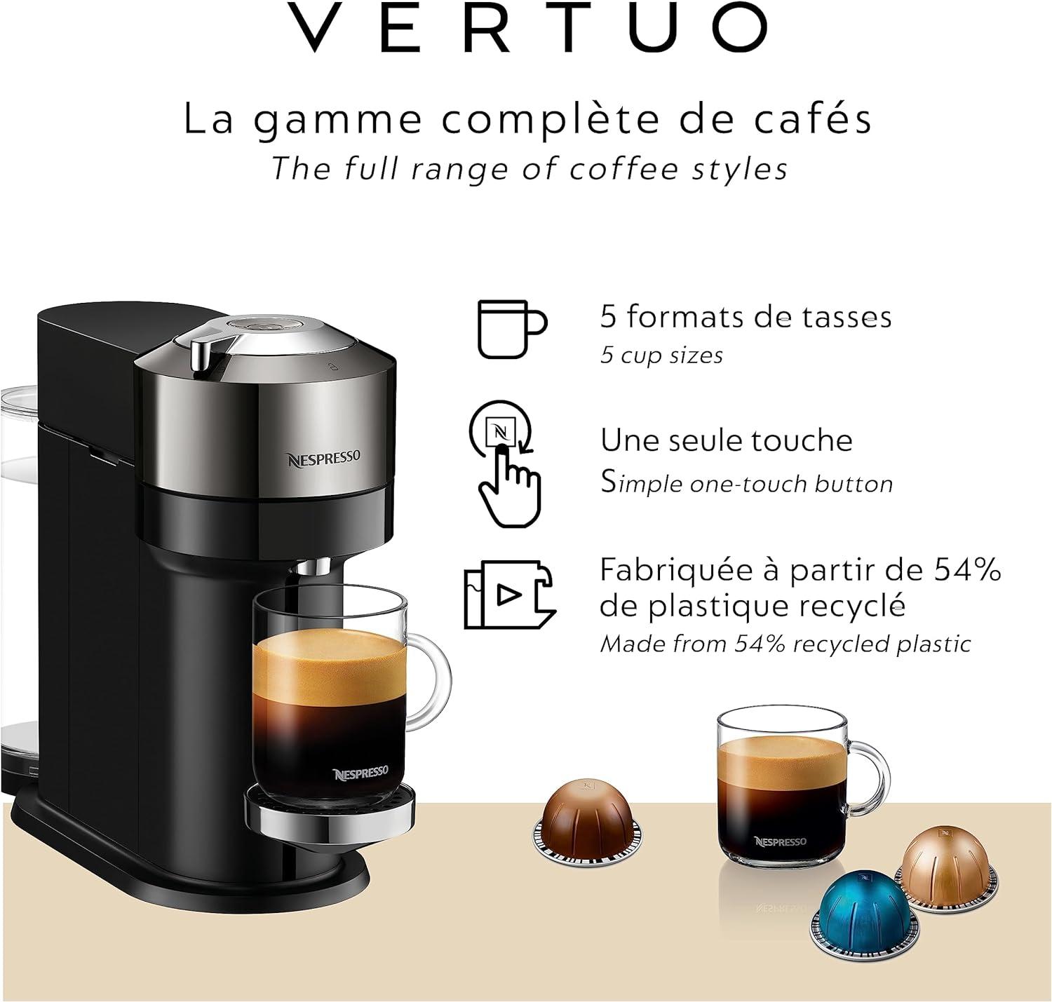 imageNespresso Vertuo Next Premium Coffee and Espresso Maker by Breville with Aeroccino Milk FrotherChrome