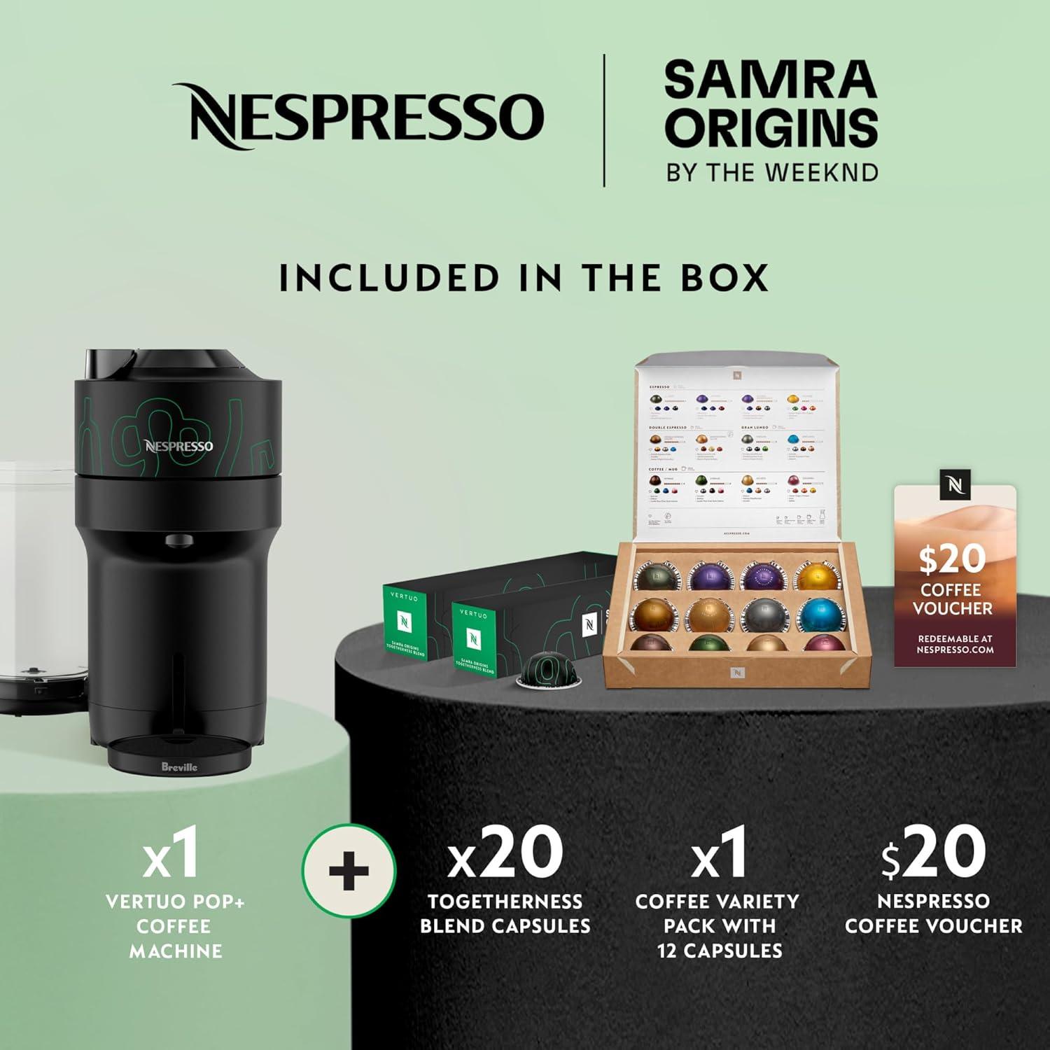 imageNespresso Vertuo Pop Coffee and Espresso Maker by Breville Samra Origins by The Weeknd with Togetherness Blend Double Espresso Light Roast 20Count Coffee Pods
