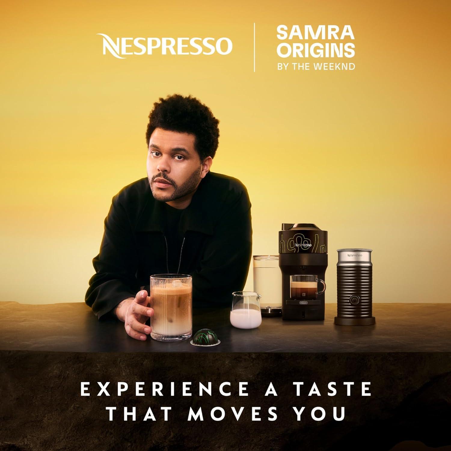 imageNespresso Vertuo Pop Coffee and Espresso Maker by DeLonghi Samra Origins by The Weeknd Aeroccino3 Milk Frother and Togetherness Blend Double Espresso Light Roast 20Count Coffee Pods