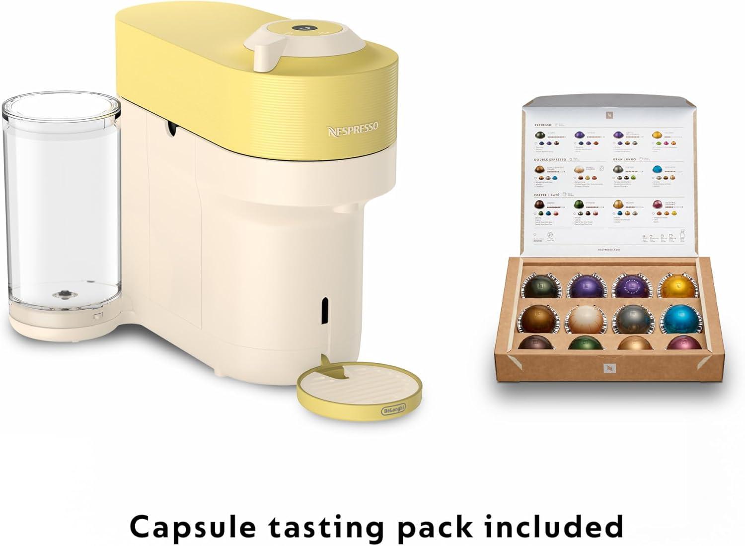 imageNespresso Vertuo Pop Coffee and Espresso Maker by DeLonghi Samra Origins by The Weeknd Vertuo Buna YellowPastel Yellow