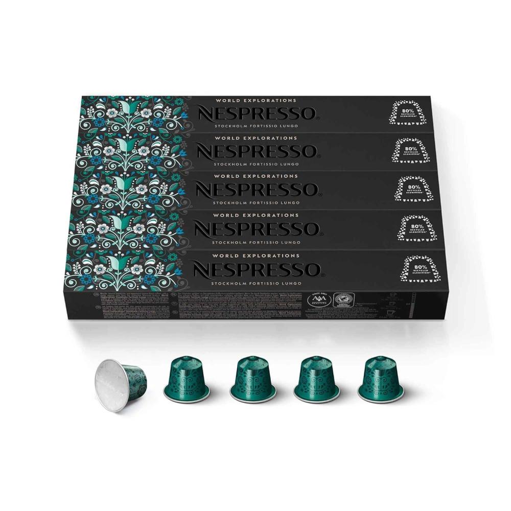 imageNespresso Capsules Original Line Morning Lungo Blends Variety Pack Mild to Medium to Dark Roast Coffee 50Count Coffee PodsStockholm Fortissio Lungo