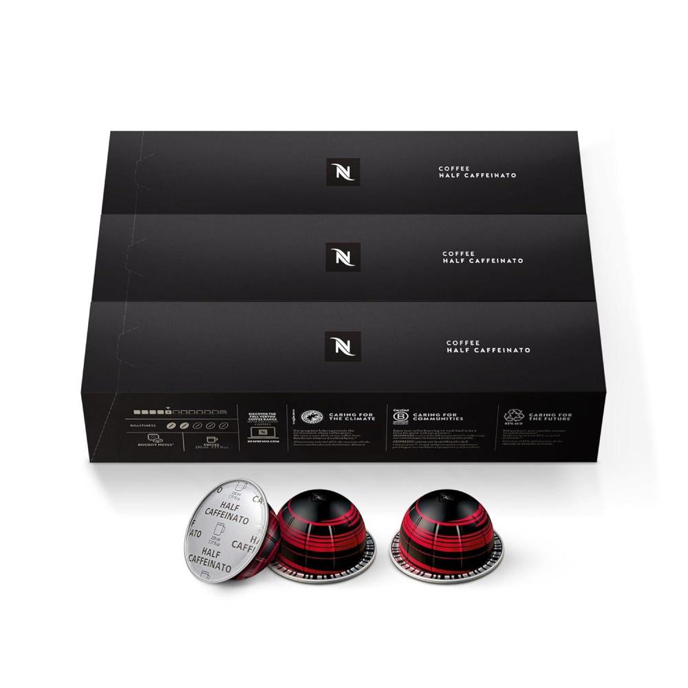 imageNespresso Capsules Vertuo Fortado Decaffeinato Gran Lungo 30Count Coffee Pods Brews 50 ozHalf Caffeinato