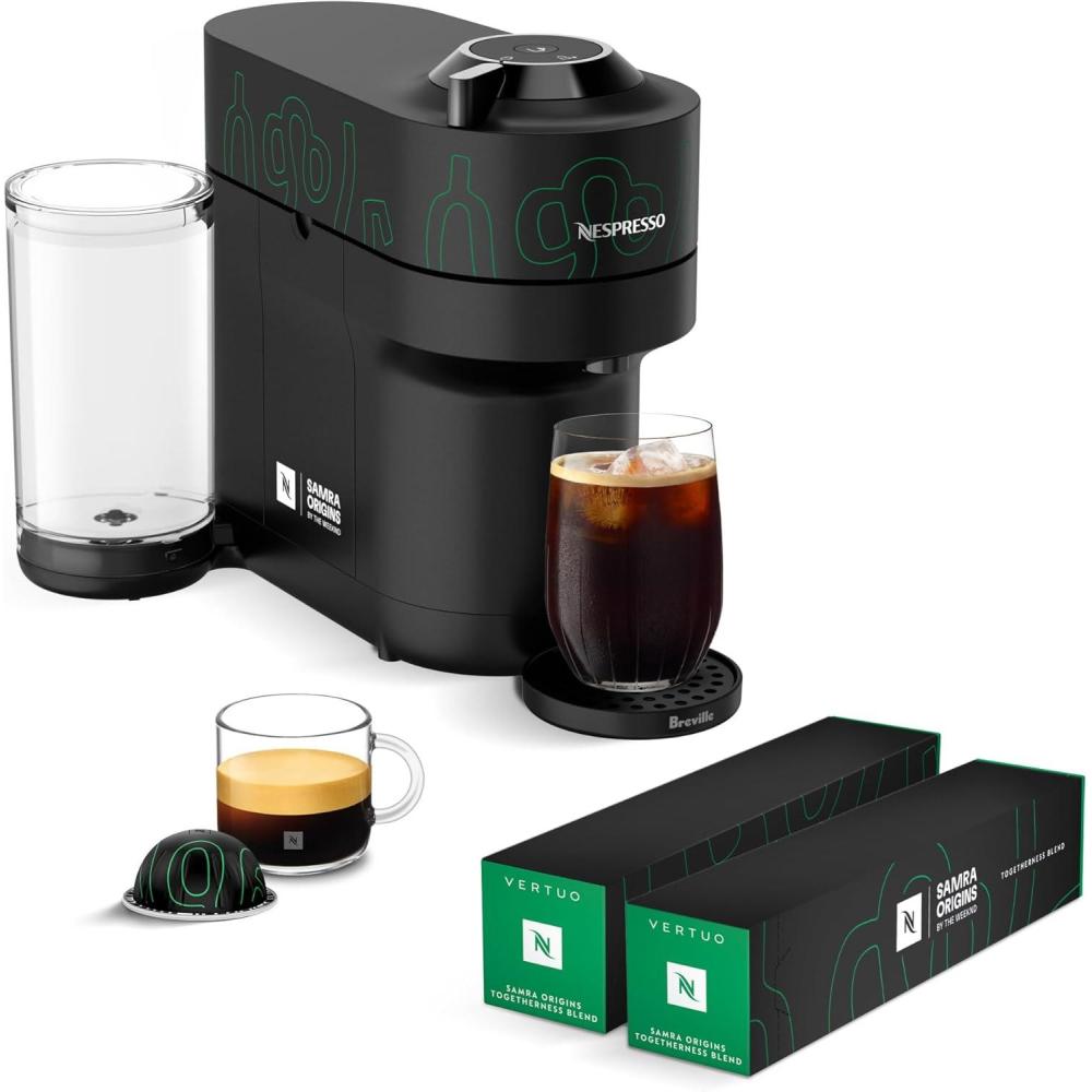 imageNespresso Vertuo Pop Coffee and Espresso Maker by Breville Samra Origins by The Weeknd with Togetherness Blend Double Espresso Light Roast 20Count Coffee Pods
