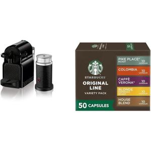 imageNespresso Inissia Espresso Machine by DeLonghi with Milk Frother Black  Starbucks Capsules Original Line