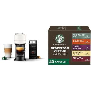 imageNespresso Vertuo Next Coffee and Espresso Maker by DeLonghi with Aeroccino Milk Frother White  Starbucks Capsules Vertuo Line