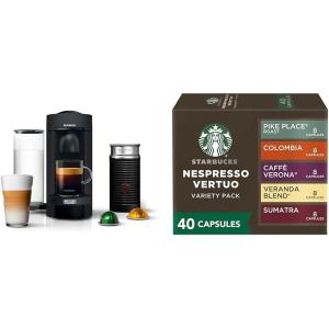 imageDeLonghi Nespresso Vertuo Plus Deluxe Coffee and Espresso Maker Matte Black with Aeroccino Milk Frother  Starbucks by Nespresso Capsules Vertuo Line