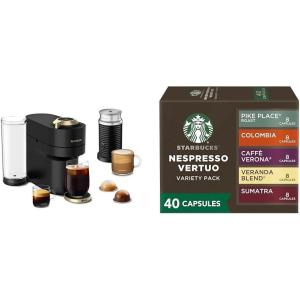 imageNespresso LimitedEdition Vertuo Pop Deluxe Coffee and Espresso Maker by Breville with Milk Frother Matte Black Gold  Starbucks Capsules Vertuo Line