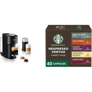 imageNespresso Vertuo Next Premium Coffee and Espresso Maker by Breville with Aeroccino Milk Frother Black  Starbucks Capsules Vertuo Line
