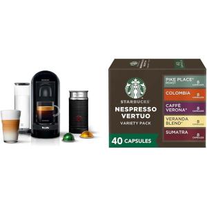 imageNespresso Vertuo Plus Coffee and Espresso Maker by Breville Ink Black with Aeroccino Milk Frother  Starbucks Capsules Vertuo Line