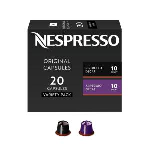 imageNespresso Capsules Original Dark Roast Decaffeinated Variety Pack Espresso Coffee 20Count Pack of 1 Espresso Coffee Pods Brews 135oz