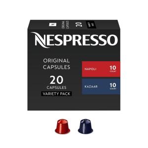 imageNespresso Capsules Original Intense Variety Pack Napoli and Kazaar Espresso Coffee 20 Count Espresso Coffee Pods Pack of 1 Brews 085 oz and 135ozNapoli and Kazar Variety