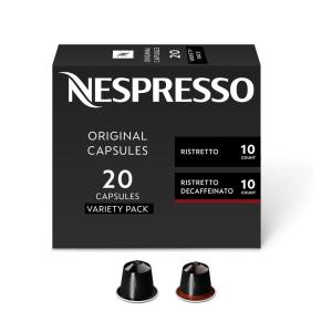 imageNespresso Capsules Original Intense Variety Pack Napoli and Kazaar Espresso Coffee 20 Count Espresso Coffee Pods Pack of 1 Brews 085 oz and 135ozRistretto Variety Pack