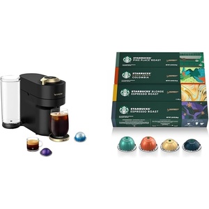 image:imageNespresso LimitedEdition Vertuo Pop Coffee and Espresso Maker by Breville Matte Black Gold  Starbucks Capsules
