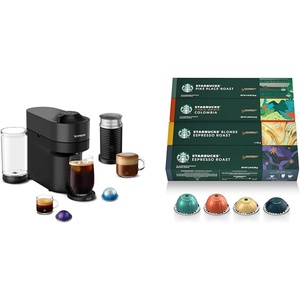 image:imageNespresso Vertuo Pop Coffee and Espresso Machine by DeLonghi with Aeroccino Milk Frother Liquorice Black  Starbucks Capsules